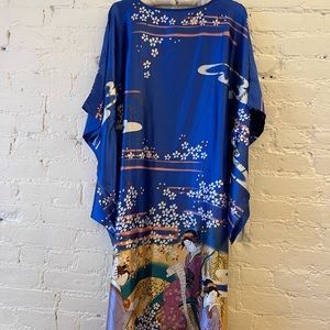 Gorgeous 100% Silk Golden Dragon Kaftan Dress or Nightgown 💙✨